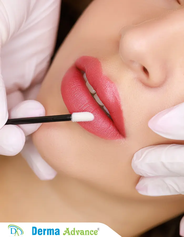 Close-up image of Lip Pigmentation Treatment application, highlighting the procedure to correct lip color and enhance aesthetic appeal.