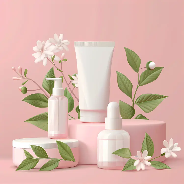 Aesthetic image of a basic skincare kit, including stylized representations of essential skincare products