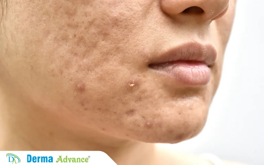 Image of a girl with Acne Scars on her face.