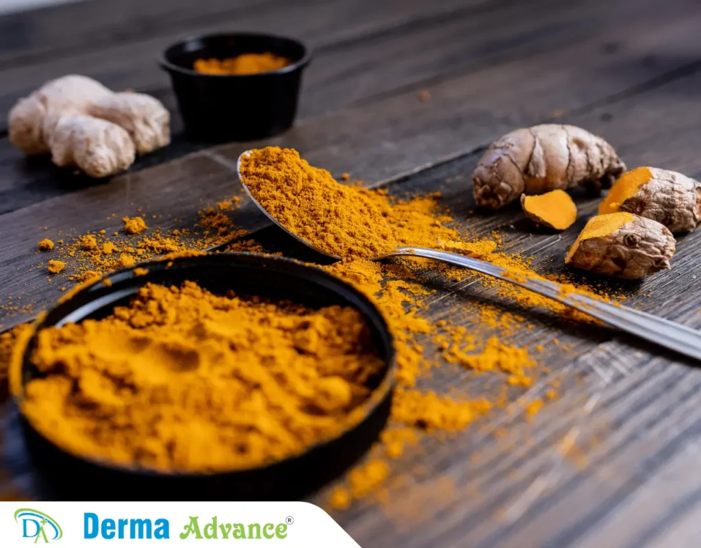 Image of Turmeric in a plate which can be used as a Natural Home Remedy For Pigmentation.