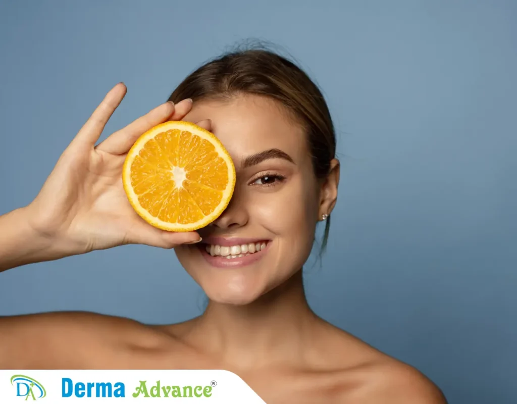 Incorporating Vitamin C in your lifestyle can greatly reduce Hyperpigmentation.