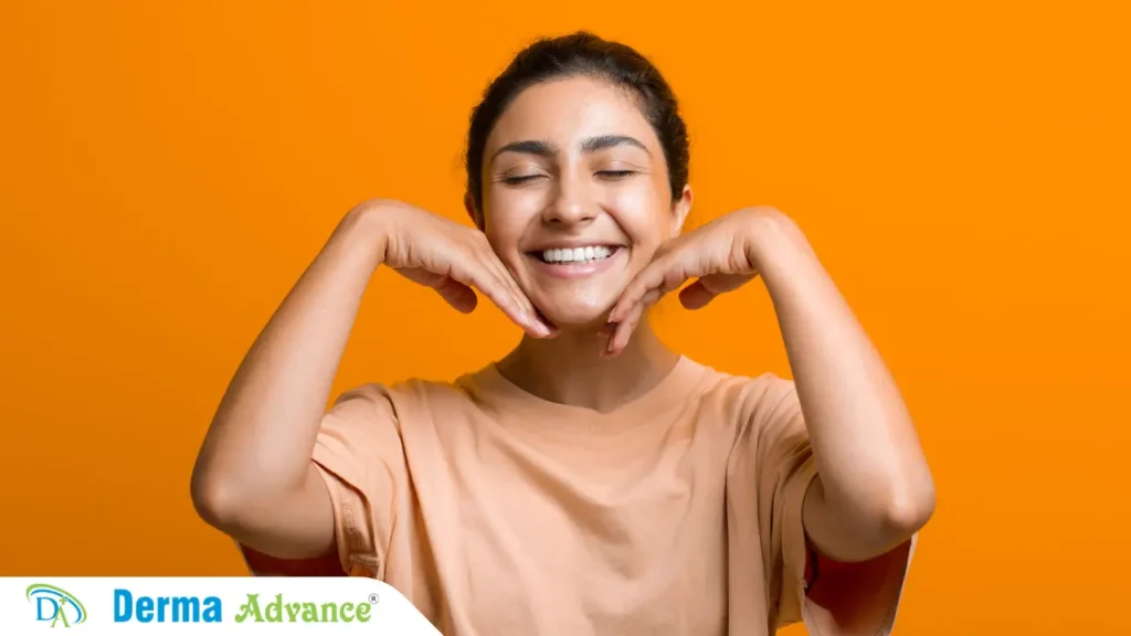 Image of a lady enjoying her immediate results of hydrafacial in lucknow.